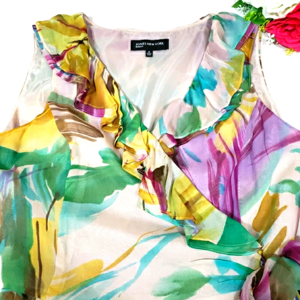Jones New York Dress floral, 100% Silk - Picture 7 of 16